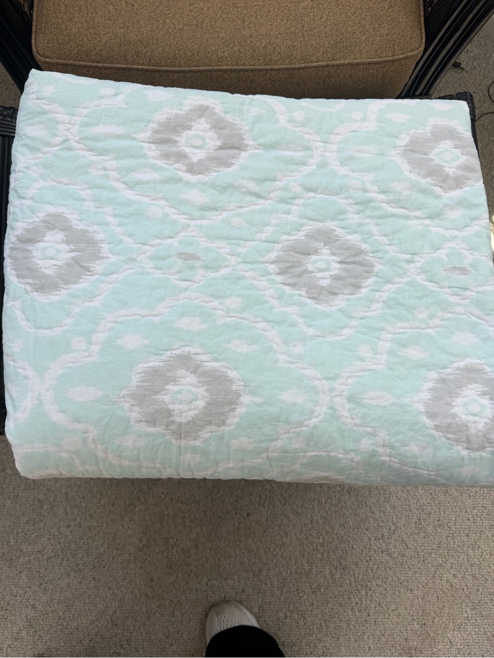 Pottery Barn Kids Mint and Gray Quilted Bedding
